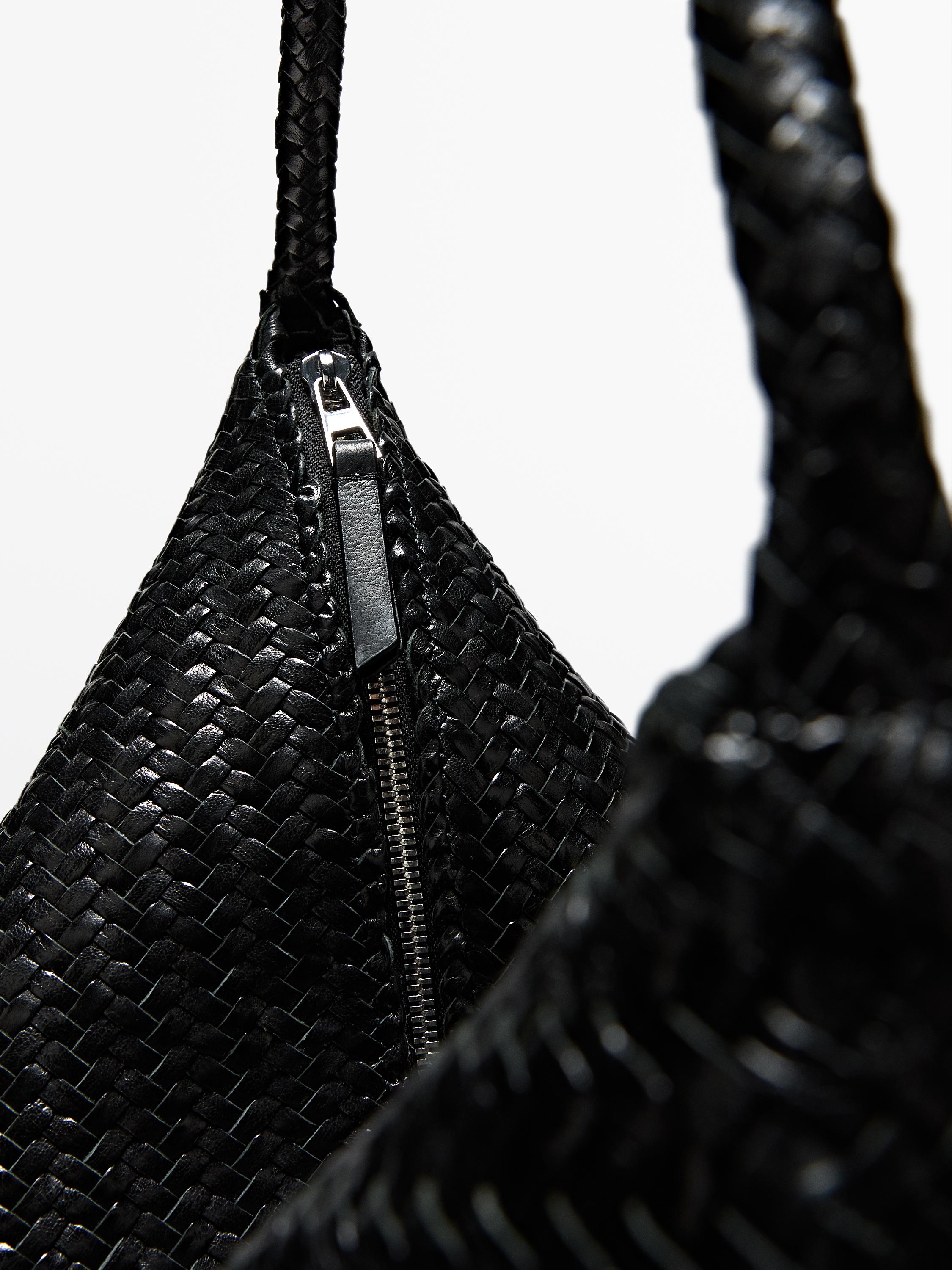 Large woven nappa leather satchel bag